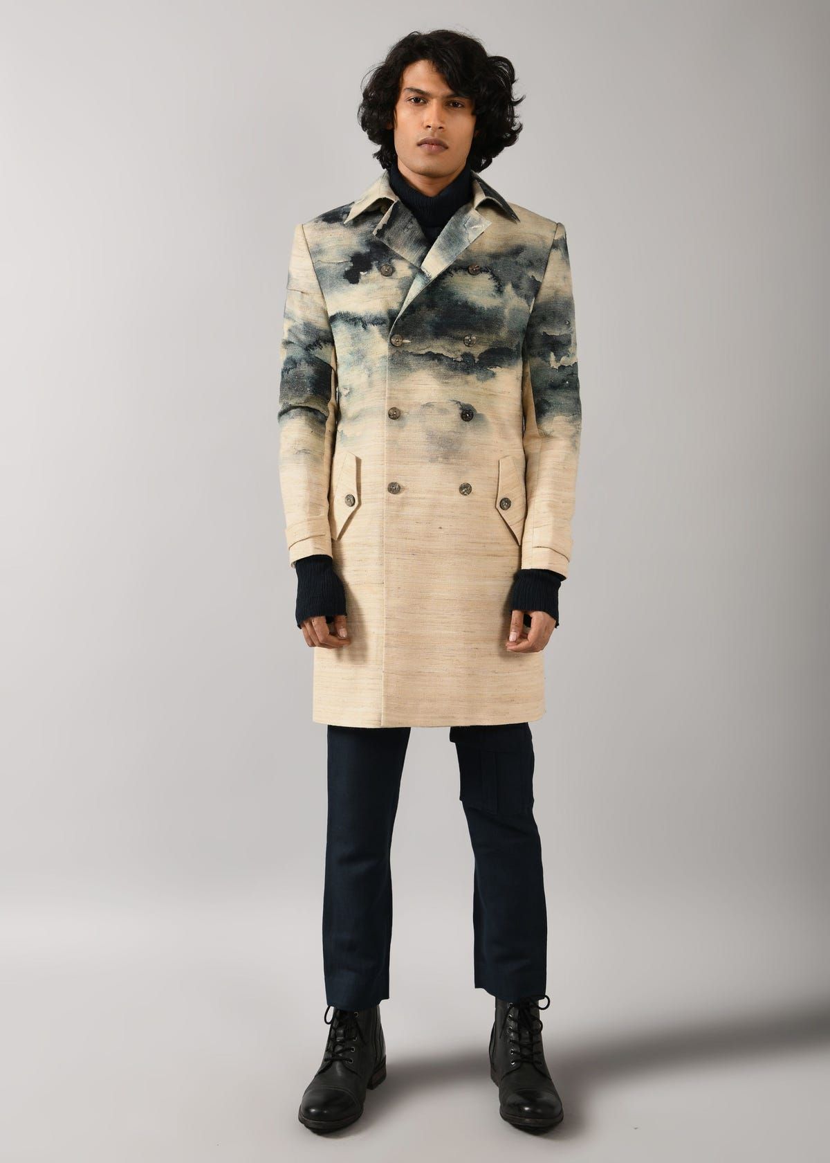 Camo-Clouds Trench Coat - image 3