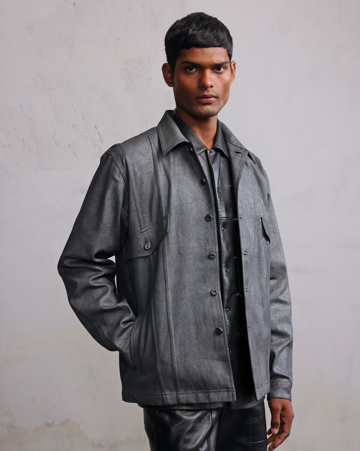 Silver coated denim jacket - image 3