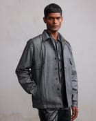 Silver coated denim jacket view 3
