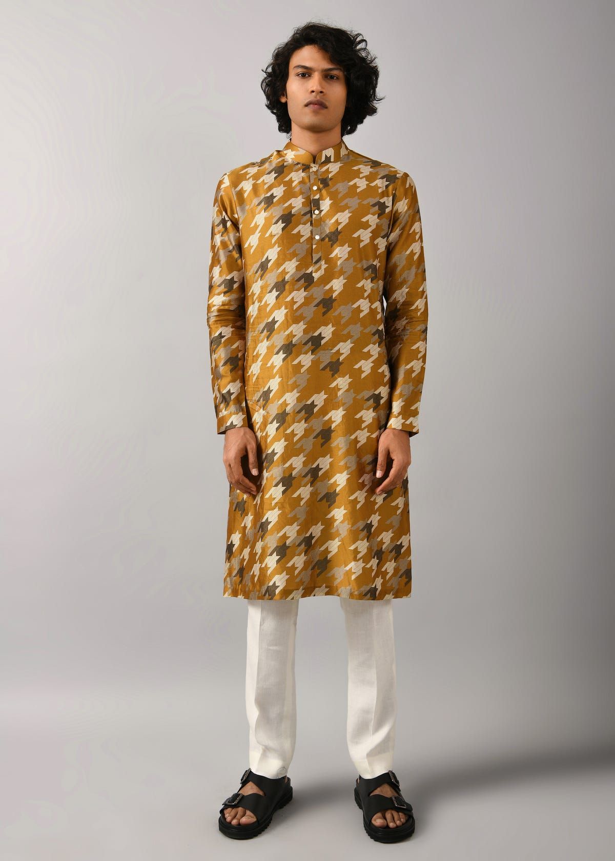 Houndstooth Silk Printed Kurta - image 2