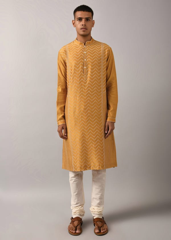 Countrymade India — Chevron Hand Embroidered Kurta Set