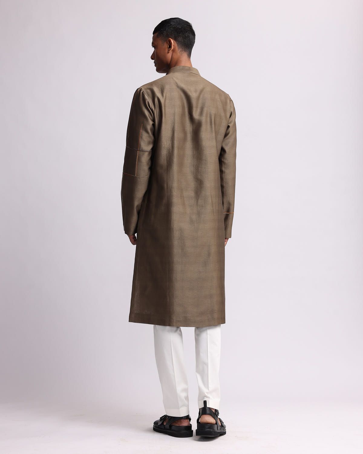 Placement Checks Hand Embroidered Olive Kurta Set - image 4