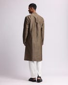 Placement Checks Hand Embroidered Olive Kurta Set view 4