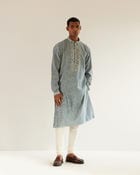 Camo-Block Print Kurta Set With Embroidered Yoke view 2
