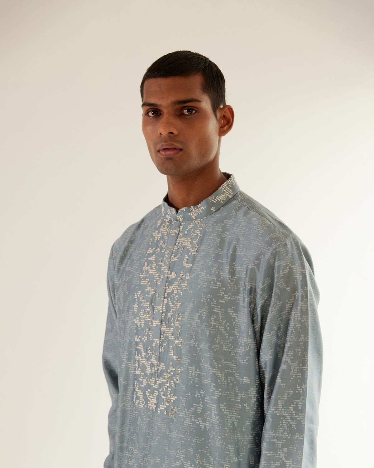 Camo-Block Print Kurta Set With Embroidered Yoke - image 3
