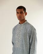 Camo-Block Print Kurta Set With Embroidered Yoke view 3