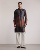 Rust-Concrete Print Silk Kurta view 1