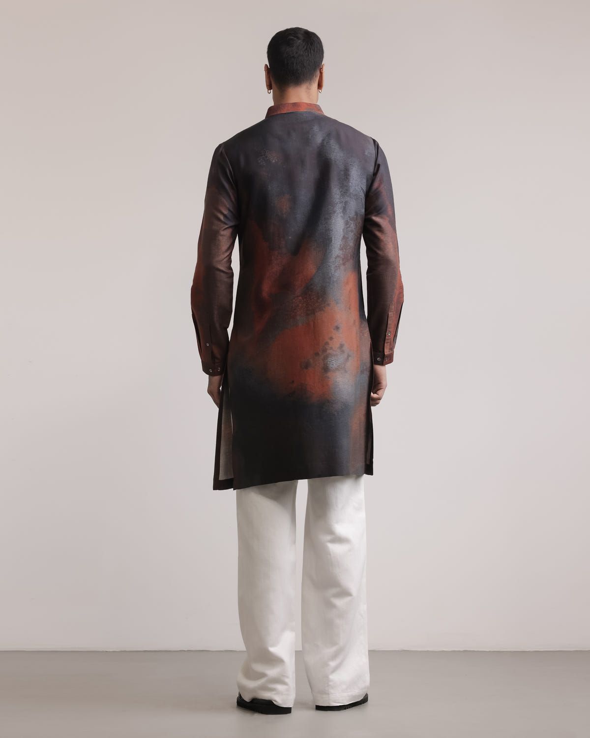 Rust-Concrete Print Silk Kurta - image 2