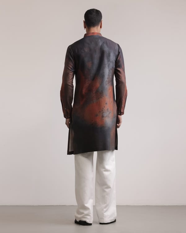 Countrymade India — Rust-Concrete Print Silk Kurta