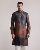 Rust-Concrete Print Silk Kurta view 3
