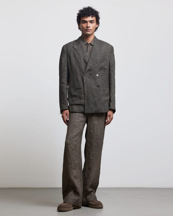Countrymade India — STONE OLIVE DOUBLE BREASTED BLAZER