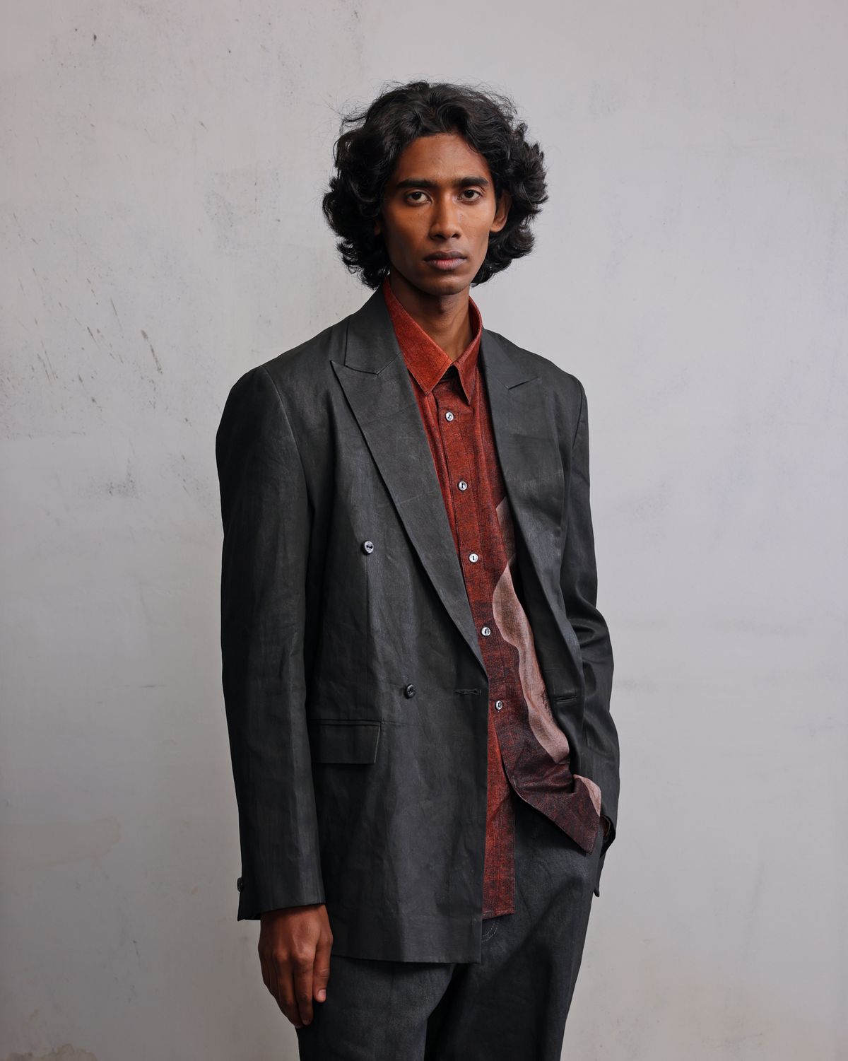 Metal coated double breasted blazer - image 3