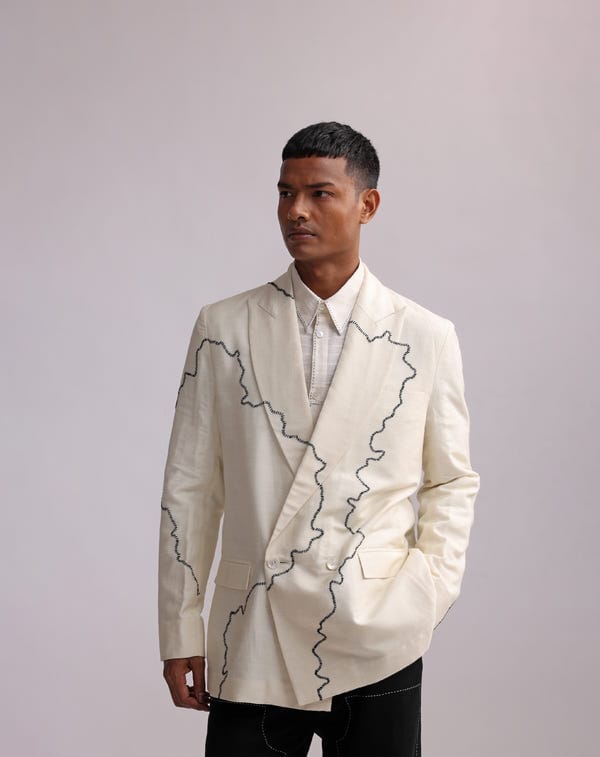 Countrymade India — HARBOUR CONTOUR LINES DOUBLE BREASTED BLAZER
