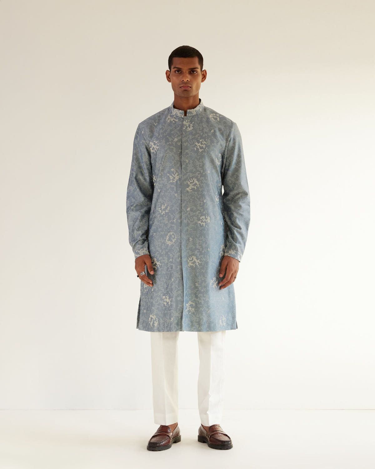 Block Embroidered Front Open Kurta Set - image 1