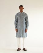 Block Embroidered Front Open Kurta Set view 1