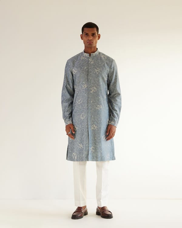 Countrymade India — Block Embroidered Front Open Kurta Set