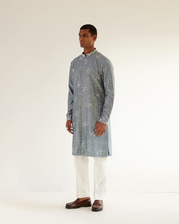 Countrymade India — Block Embroidered Front Open Kurta Set