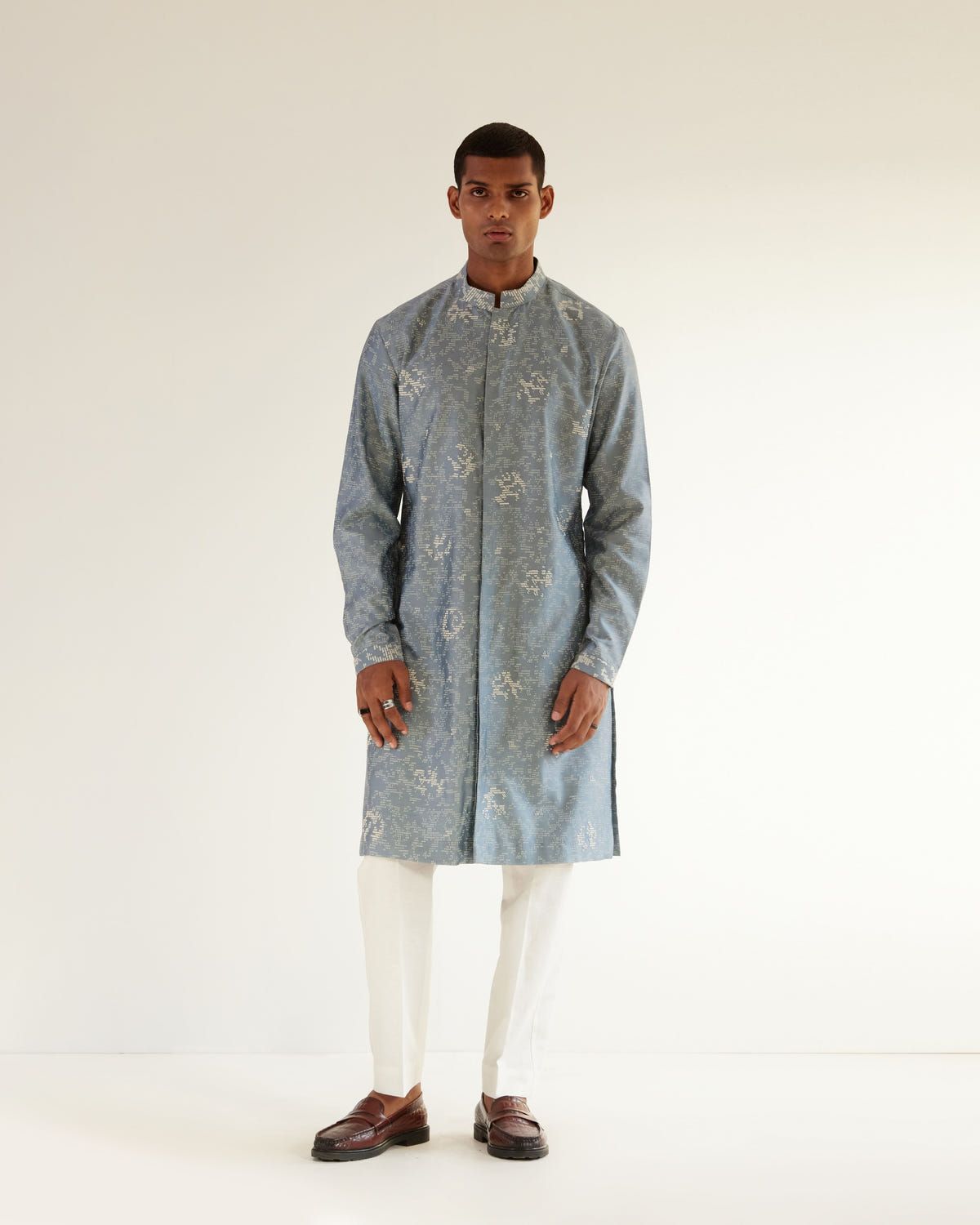 Block Embroidered Front Open Kurta Set - image 3