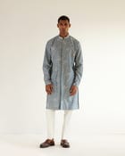 Block Embroidered Front Open Kurta Set view 3