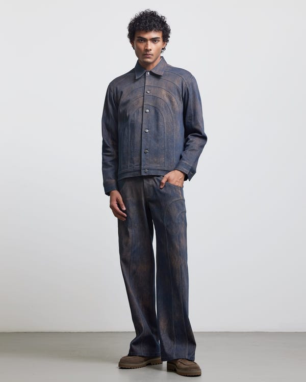 Countrymade India — BAUHAUS COATED PATCHWORK DENIM JACKET