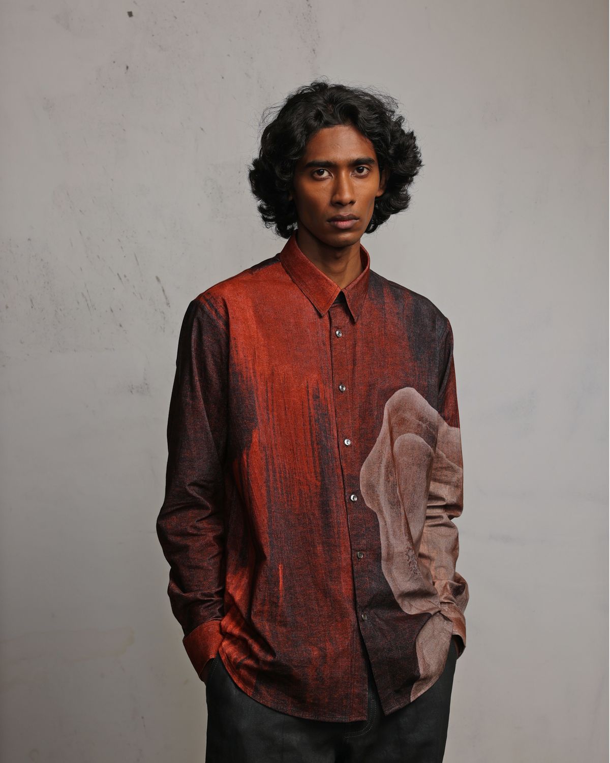 Obscured rust face printed shirt - image 1
