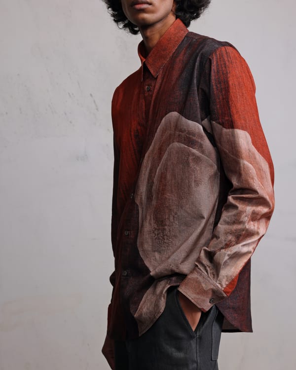 Countrymade India — Obscured rust face printed shirt