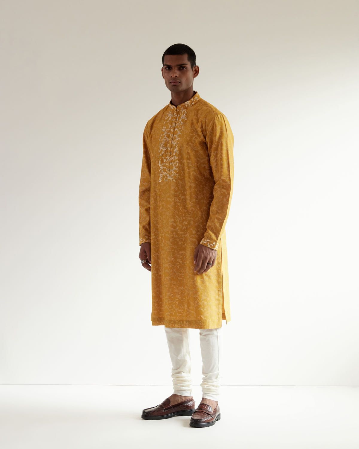 Camo-Block Print Kurta Set With Embroidered Yoke - image 2