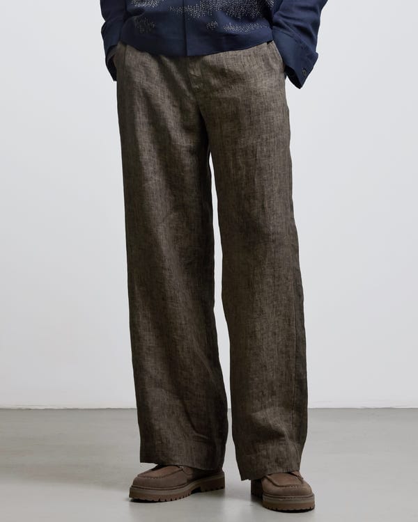 Countrymade India — STONE BROWN LINEN TROUSERS
