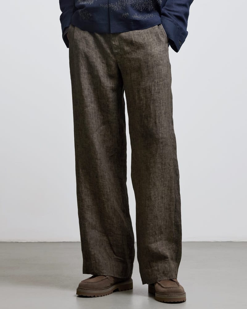STONE BROWN LINEN TROUSERS