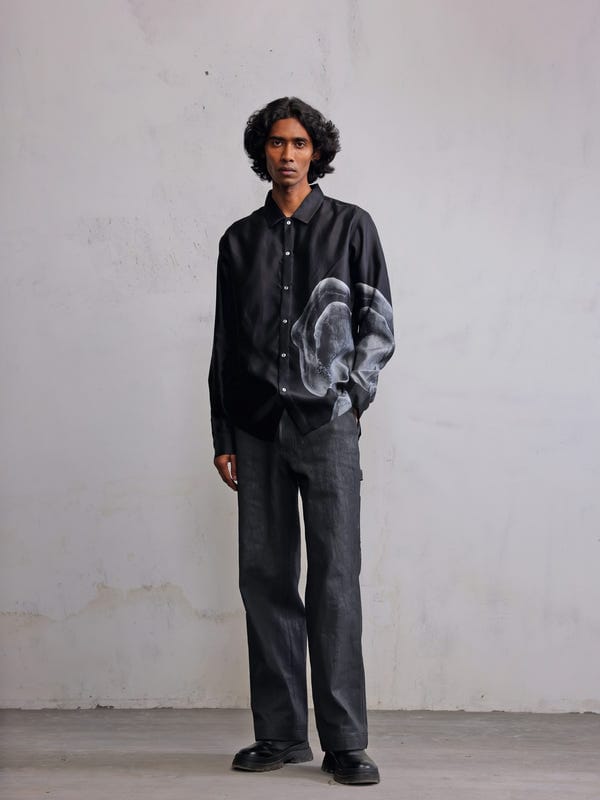 Countrymade India — Obscured face printed silk shirt