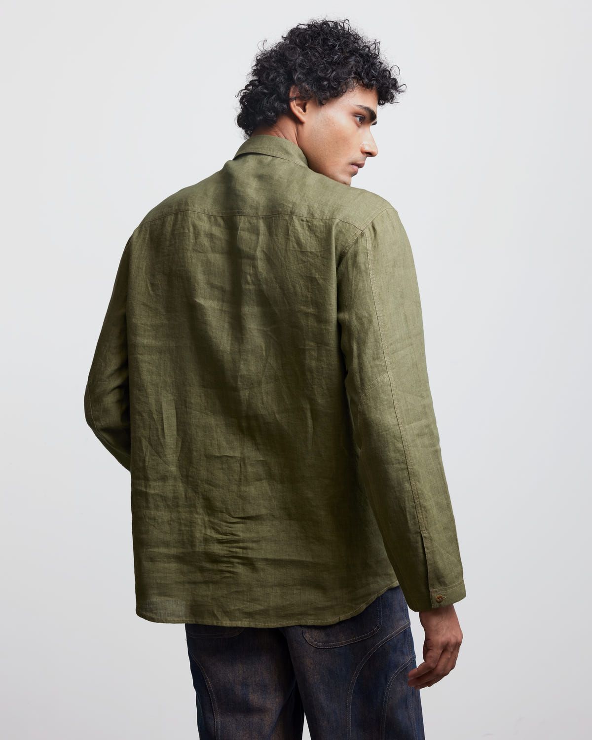 FAUX BUTTON OLIVE HALF-PLACKET SHIRT - image 2