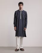 Frayed Stripes Kurta Set view 1