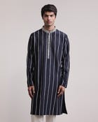 Frayed Stripes Kurta Set view 3