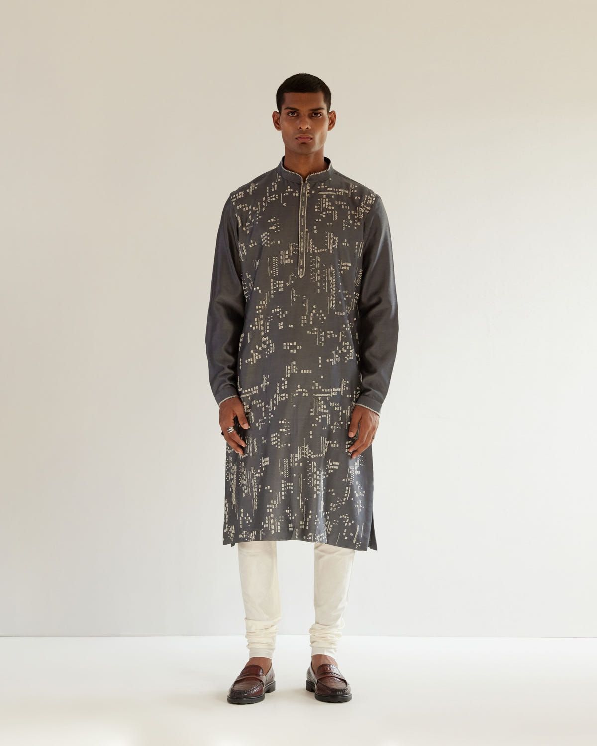 Linear Scattered Hand Embroidery Kurta Set - image 1