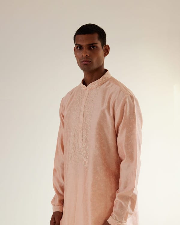 Countrymade India — Camo-Block Print Kurta Set With Embroidered Yoke
