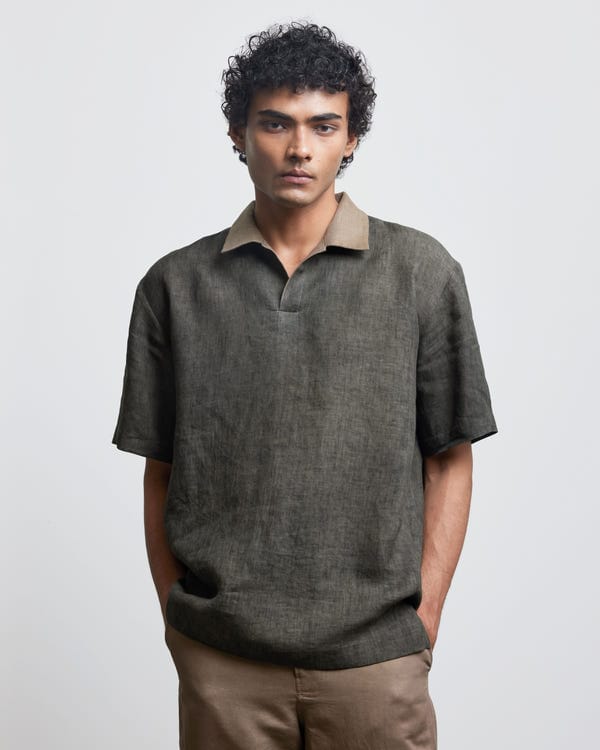 Countrymade India — STONE GREEN CONTRAST POLO SHIRT