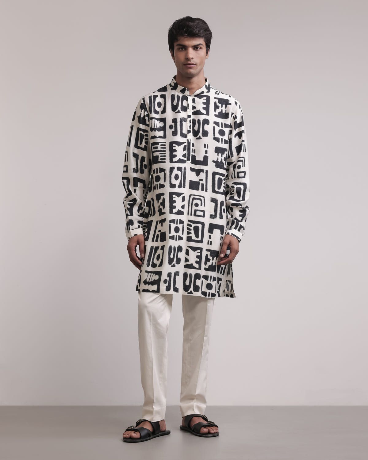 Fossil Print Silk Kurta - image 1