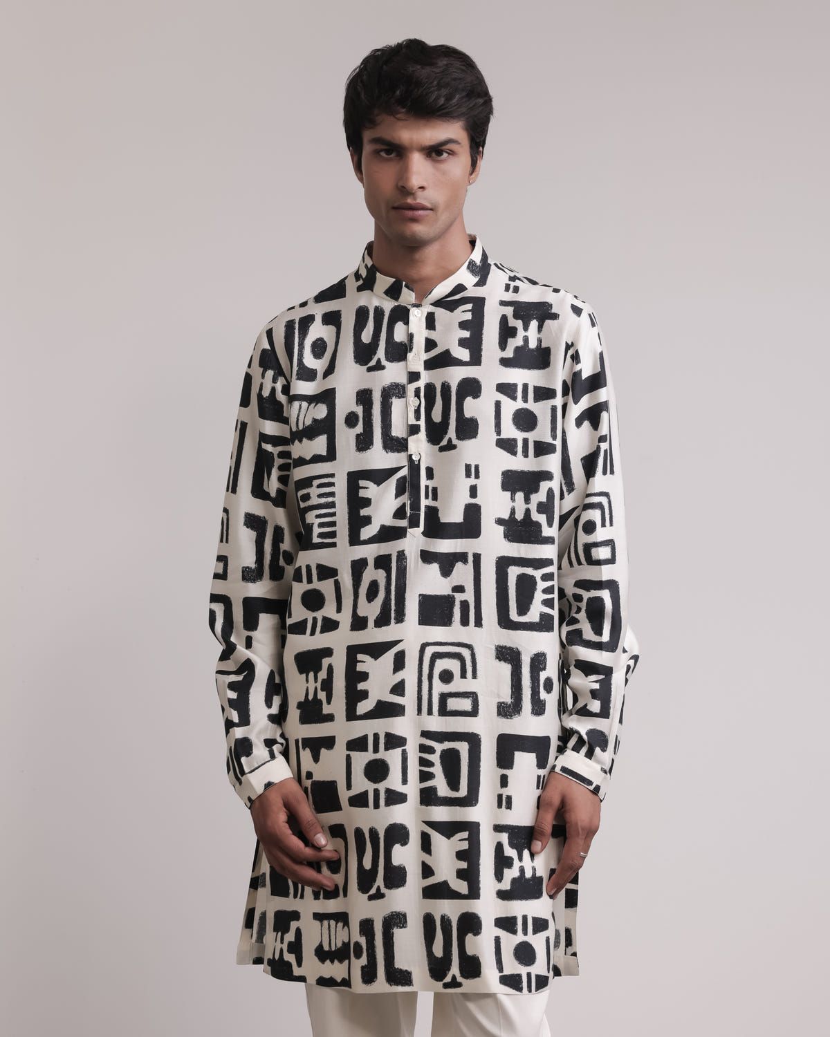 Fossil Print Silk Kurta - image 3