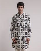 Fossil Print Silk Kurta view 3
