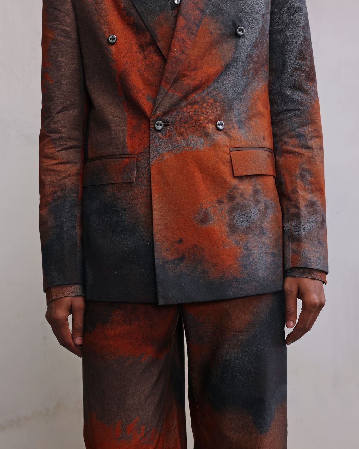 Rust printed Double breasted blazer - image 3