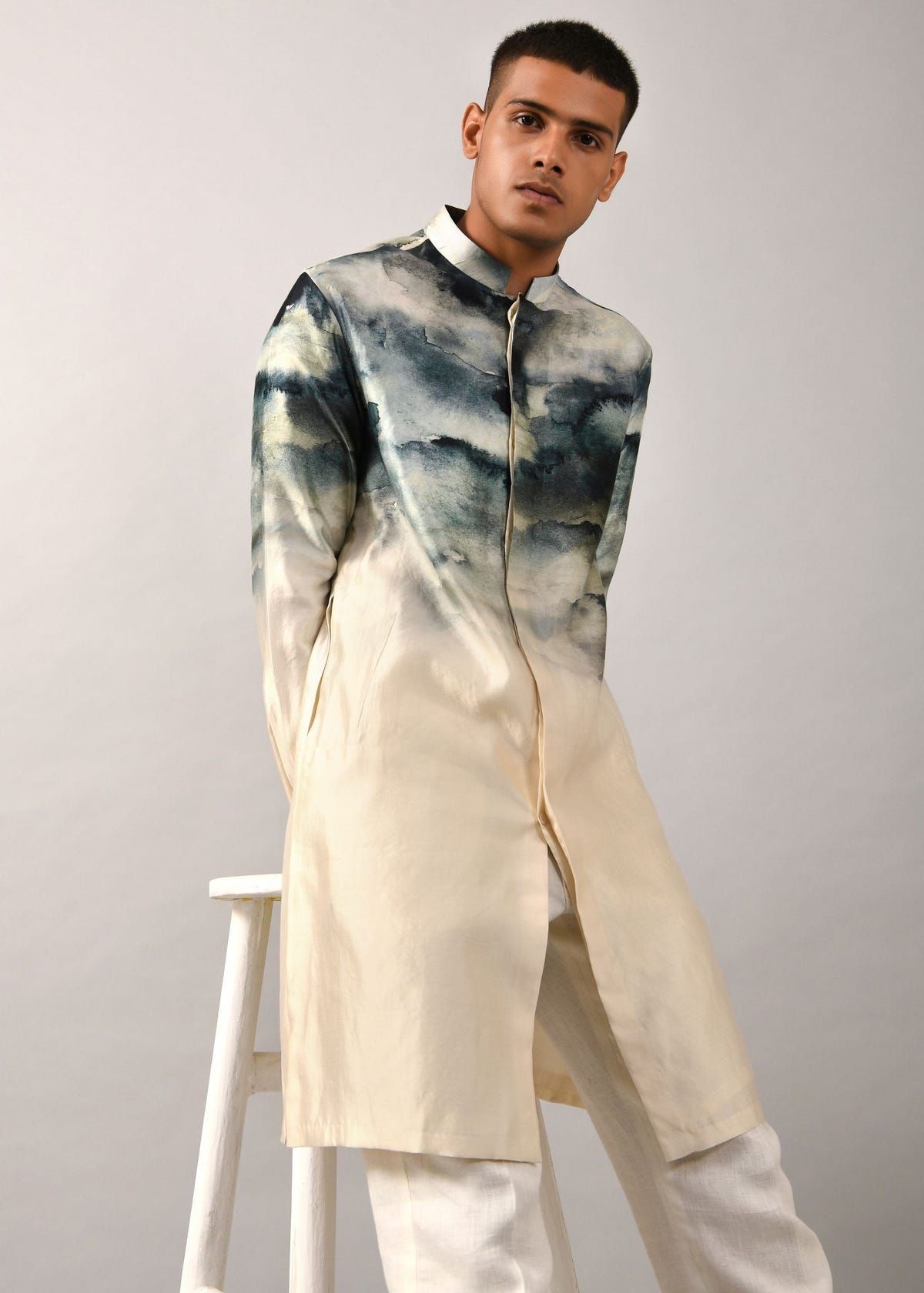 Camouflaged clouds front open Kurta - image 1