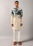 Camouflaged clouds front open Kurta view 3