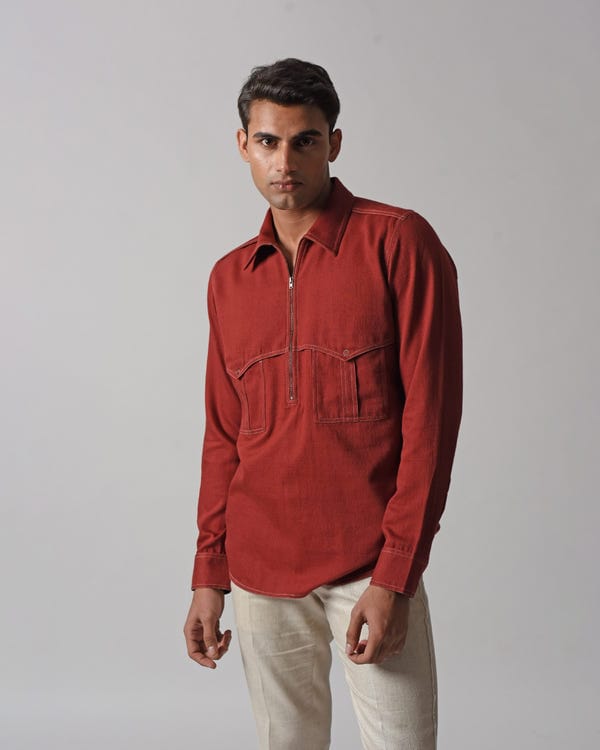 Countrymade India — FLAP POCKET HALF-ZIPPER SHIRT