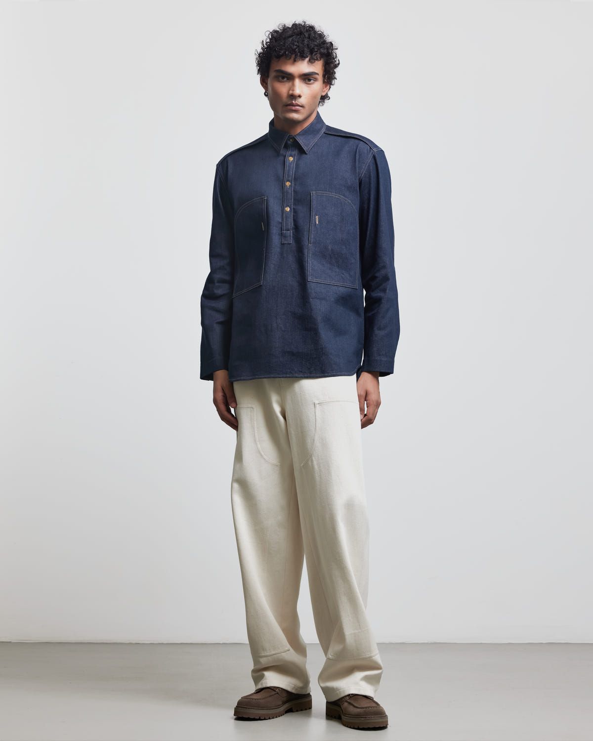 FAUX BUTTONHOLE DENIM HALF-PLACKET SHIRT - image 2