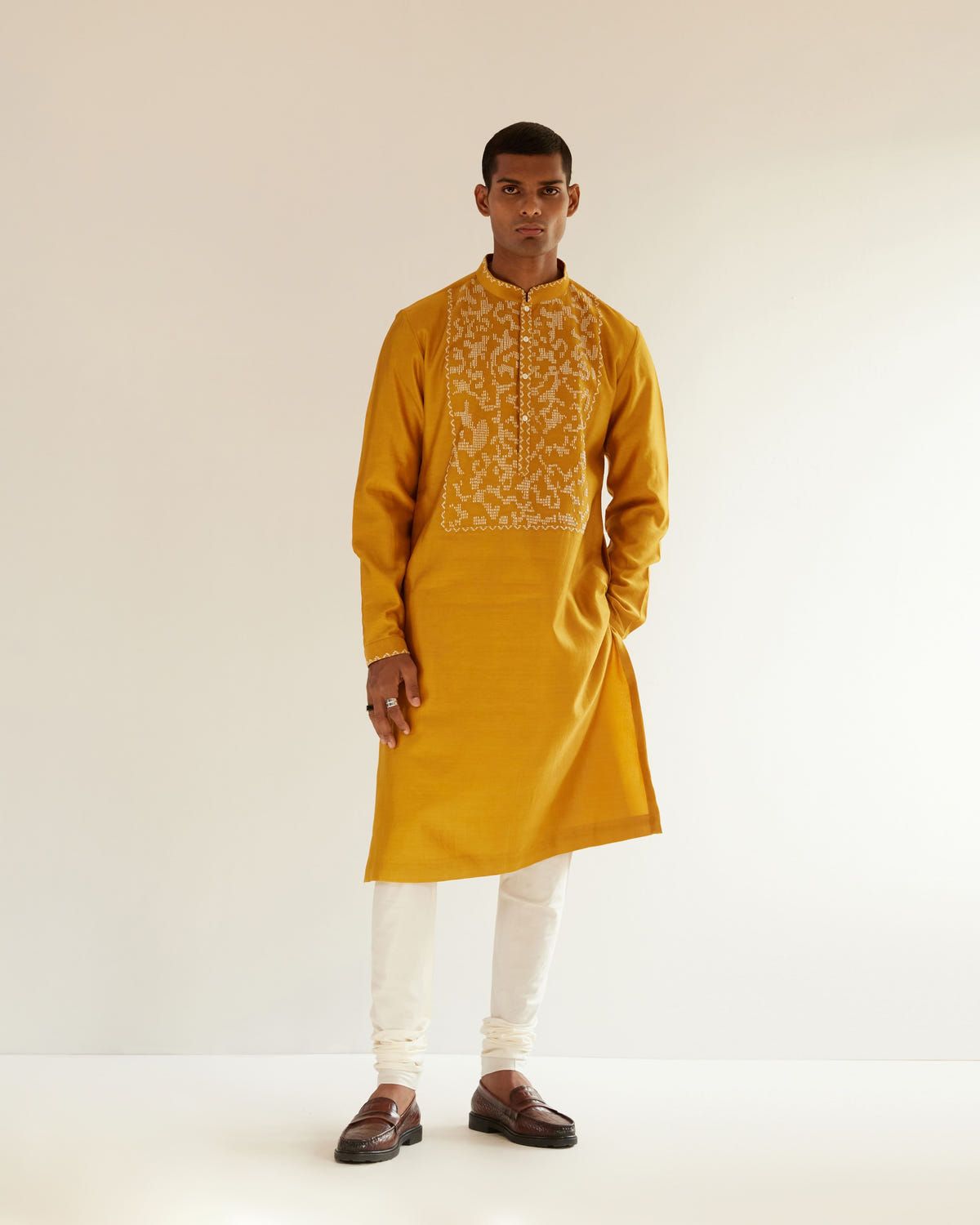 Camo-Block Yoke Embroidery Kurta Set - image 1