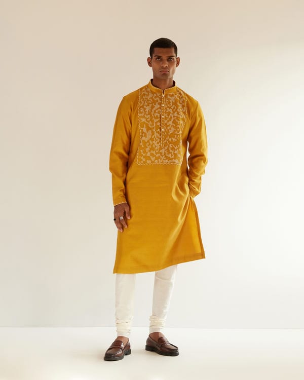 Countrymade India — Camo-Block Yoke Embroidery Kurta Set