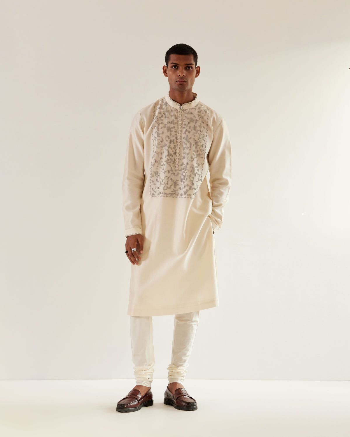 Camo-Block Yoke Embroidery Kurta Set - image 1