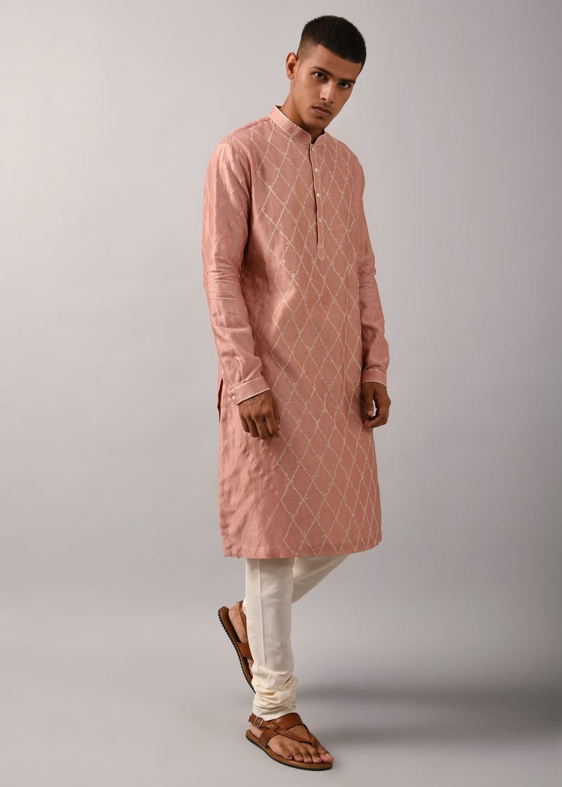 Diamond Pattern Embroidered Kurta Set