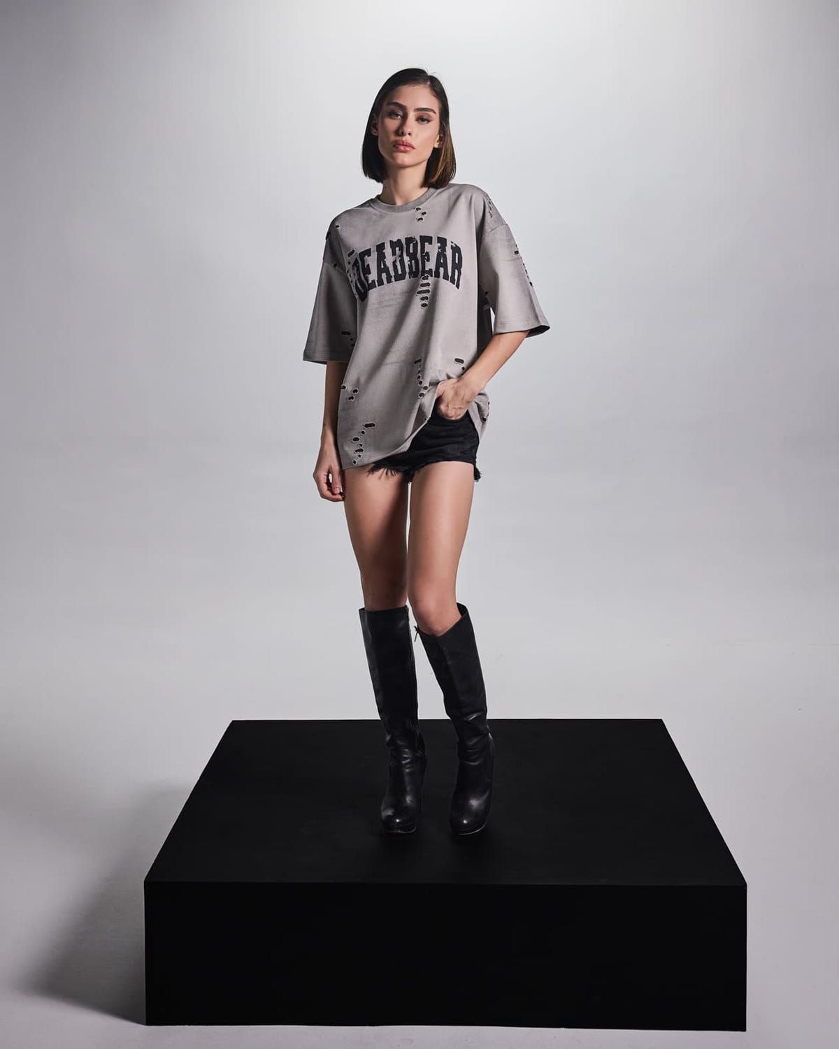 Distressed Washed Grey Tee - image 6