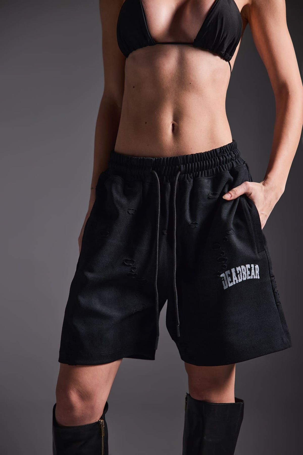 Distressed Washed Black Shorts - image 4